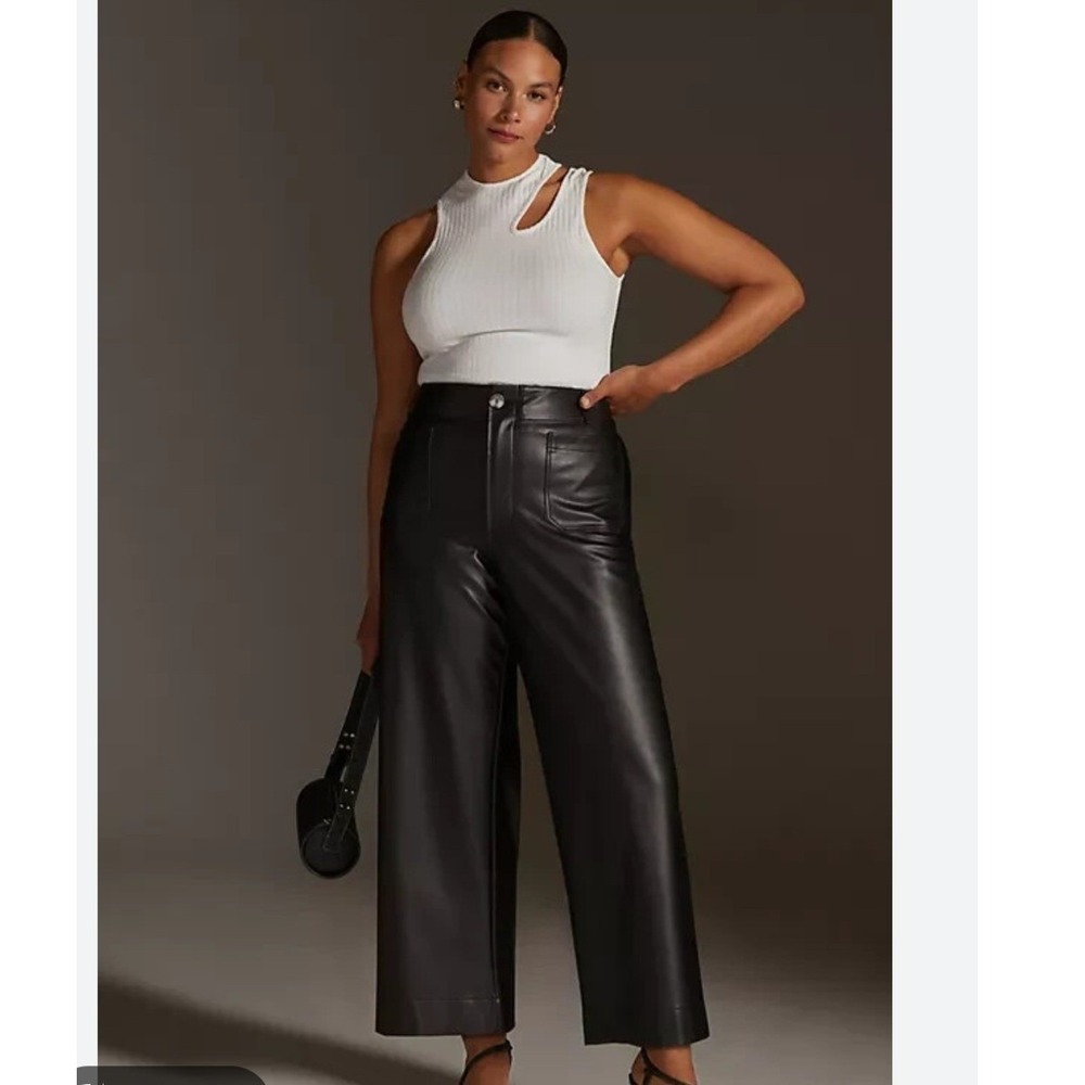 Anthropologie Maeve The Colette Black Faux Leather Wide Leg Pants 20W Plus Size